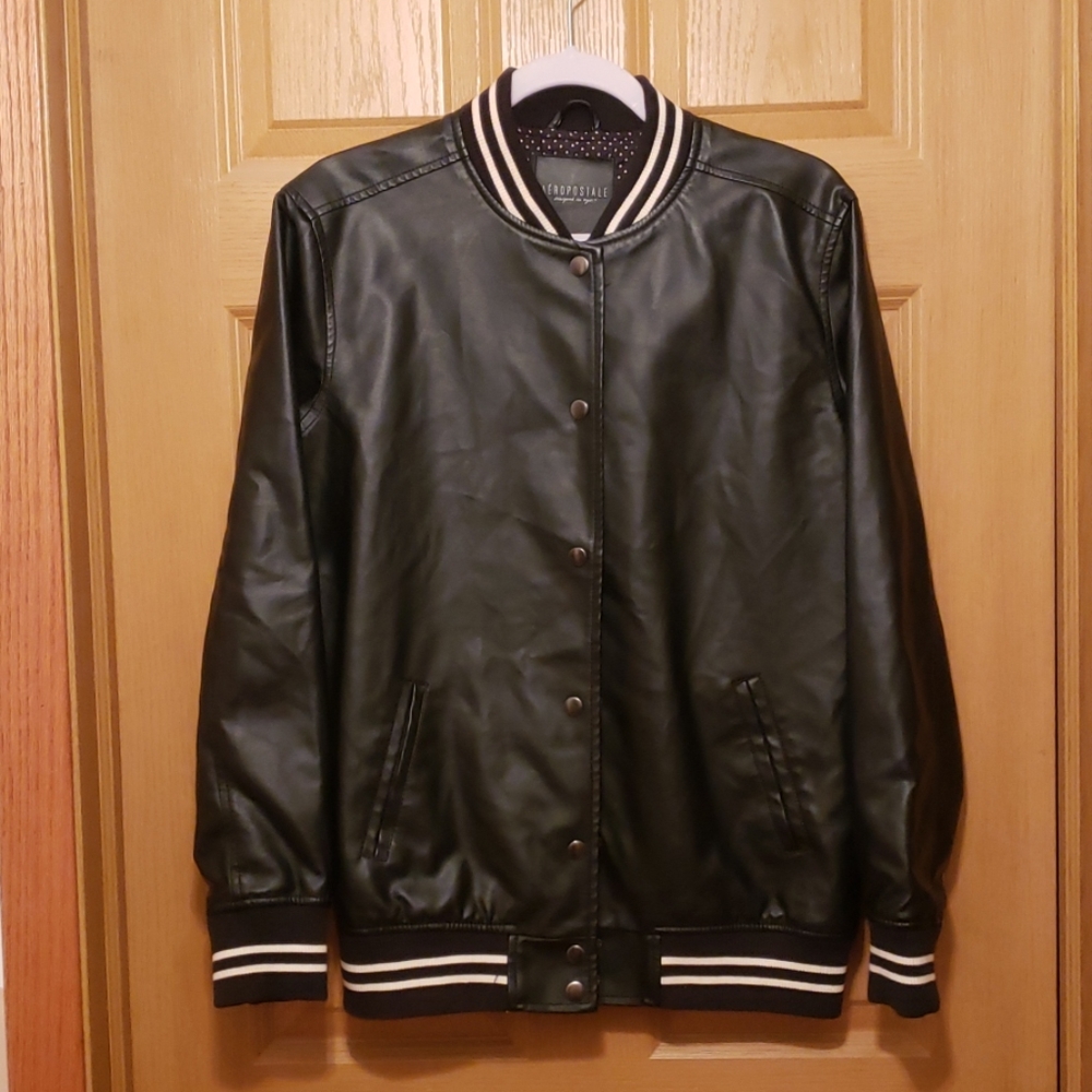 Faux Leather Varsity Jacket